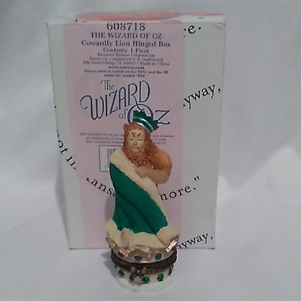 VVintage Enesco The Wizard Of Oz 1999 Cowardly Loin Hinged Box W/ Box (B5)